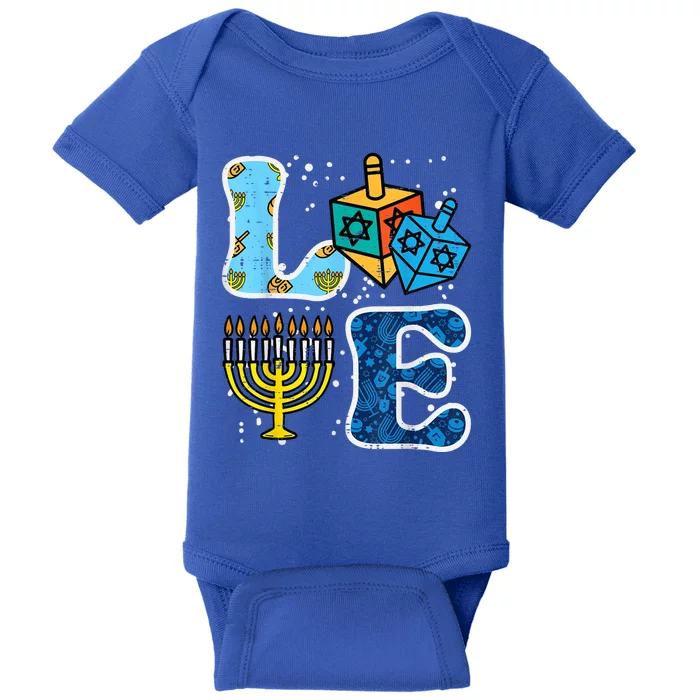 Hanukkah Love Menorah Dreidel Chanukah Jewish Baby Bodysuit