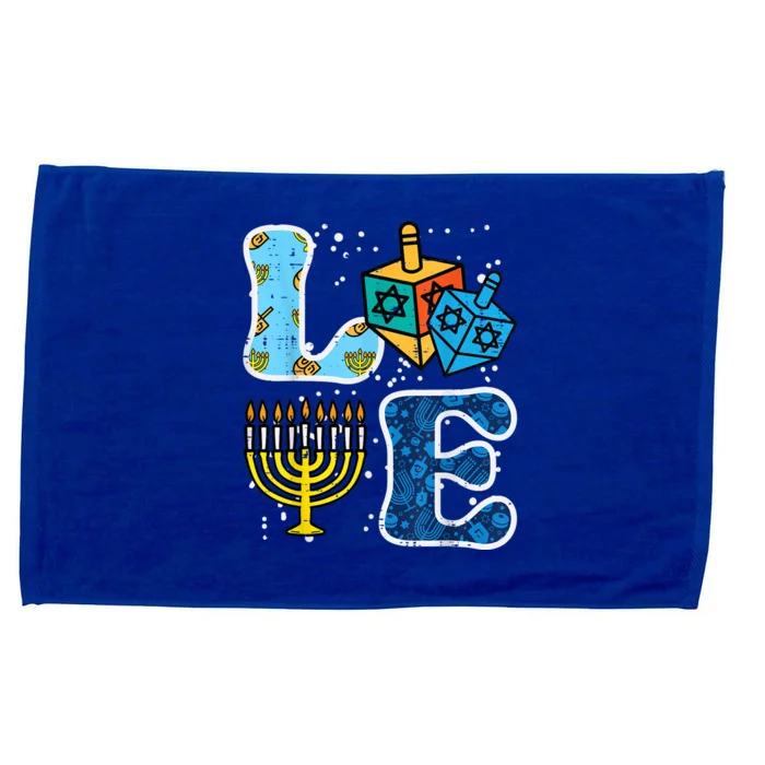 Hanukkah Love Menorah Dreidel Chanukah Jewish Microfiber Hand Towel