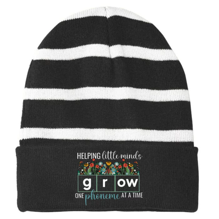 Helping Little Minds Grow One Phoneme At A Time Teacher Striped Beanie with Solid Band