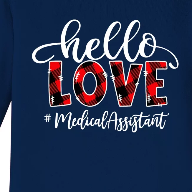 Hello Love Medical Assistant Flannel Valentine's Day Great Gift Baby Long Sleeve Bodysuit