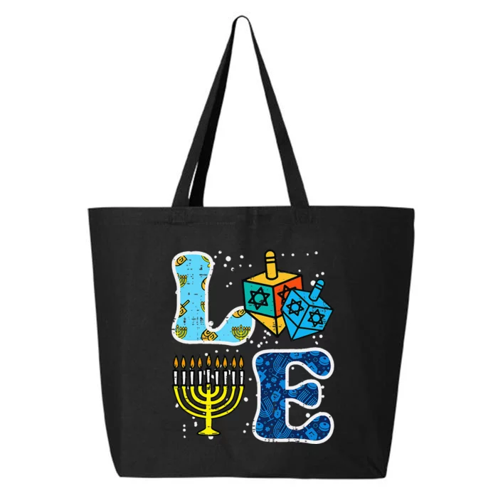 Hanukkah Love Menorah Dreidel Chanukah Jewish 25L Jumbo Tote