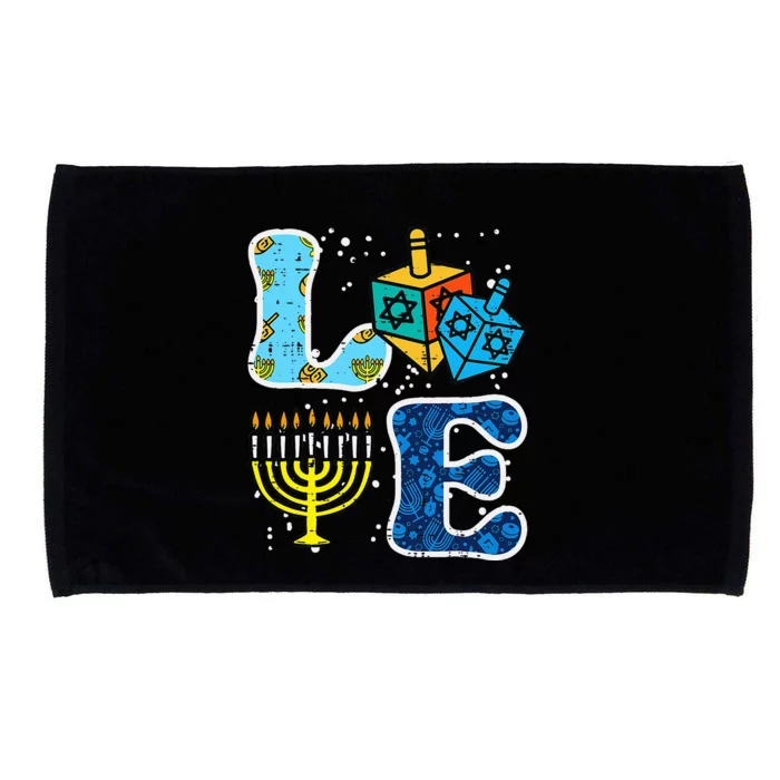 Hanukkah Love Menorah Dreidel Chanukah Jewish Microfiber Hand Towel