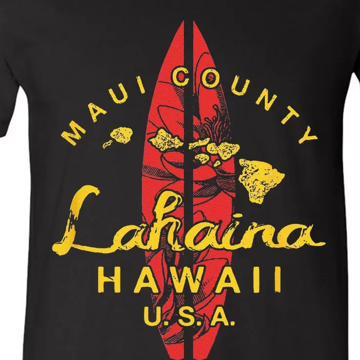 Hawaii Lahaina Maui Vintage Hawaiian Islands Surf Gift V-Neck T-Shirt