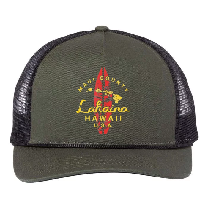 Hawaii Lahaina Maui Vintage Hawaiian Islands Surf Retro Rope Trucker Hat Cap