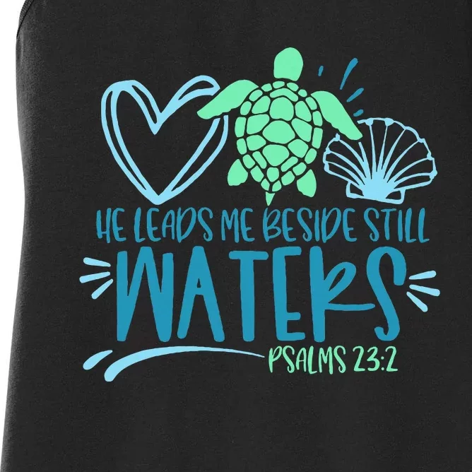 He Leads Me Beside Still Waters Psalm 23 Sea Life Women's Racerback Tank