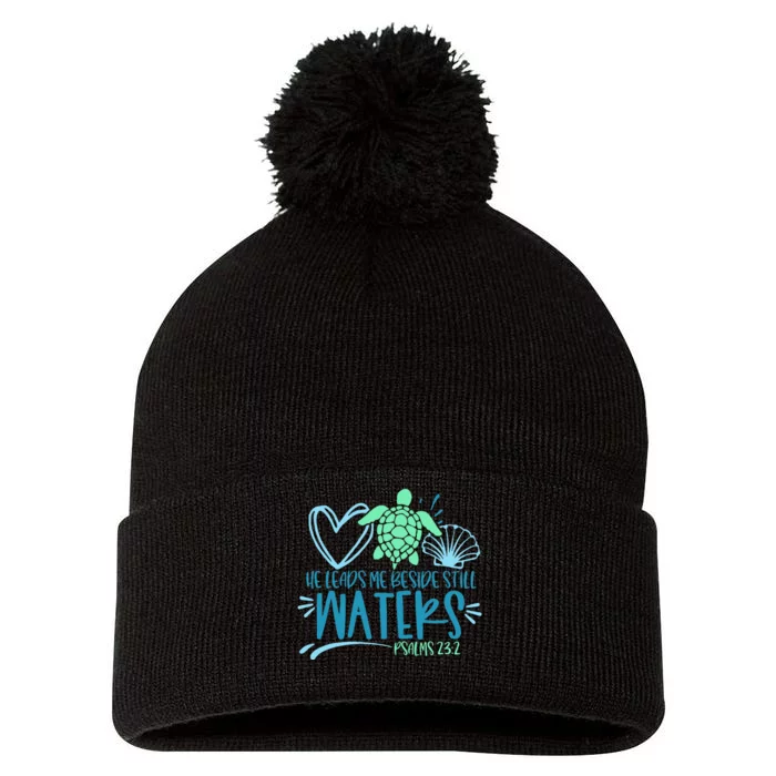 He Leads Me Beside Still Waters Psalm 23 Sea Life Pom Pom 12in Knit Beanie