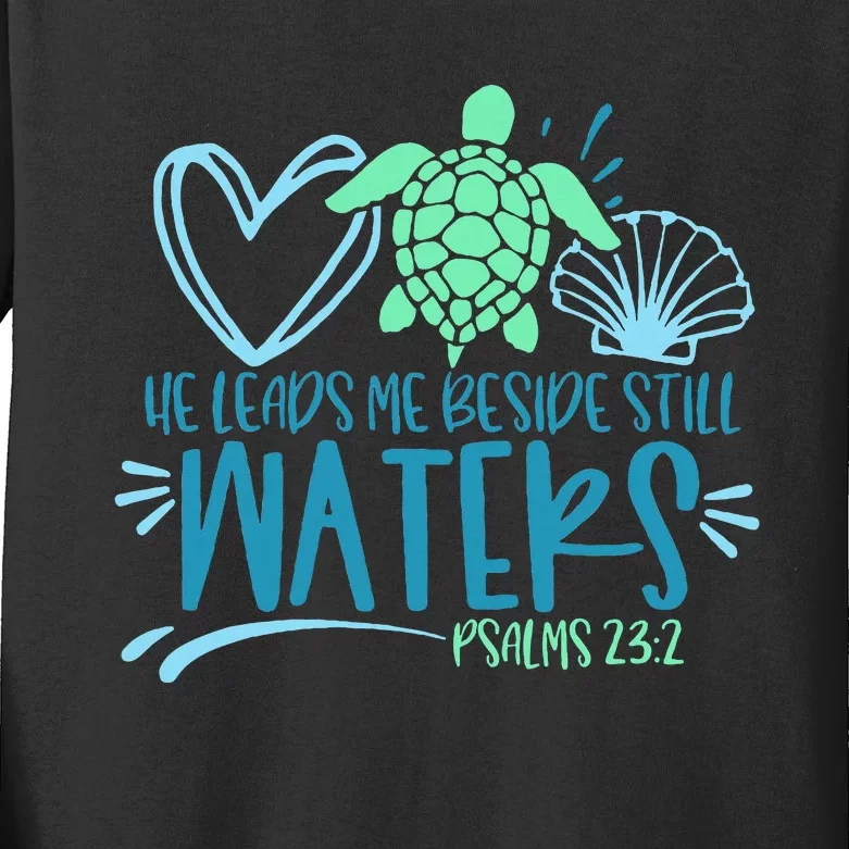 He Leads Me Beside Still Waters Psalm 23 Sea Life Kids Long Sleeve Shirt