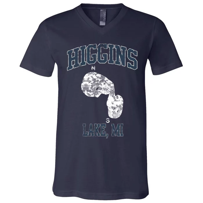 Higgins Lake Michigan Vintage V-Neck T-Shirt