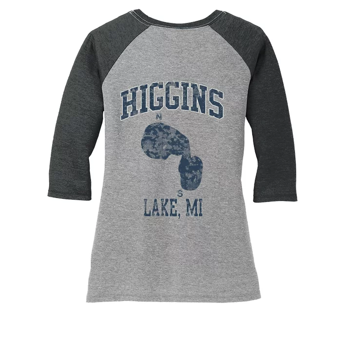 Higgins Lake Michigan Vintage Women's Tri-Blend 3/4-Sleeve Raglan Shirt