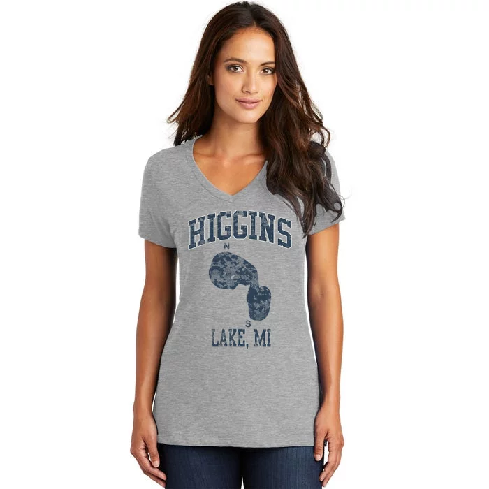 Higgins Lake Michigan Vintage Women's V-Neck T-Shirt