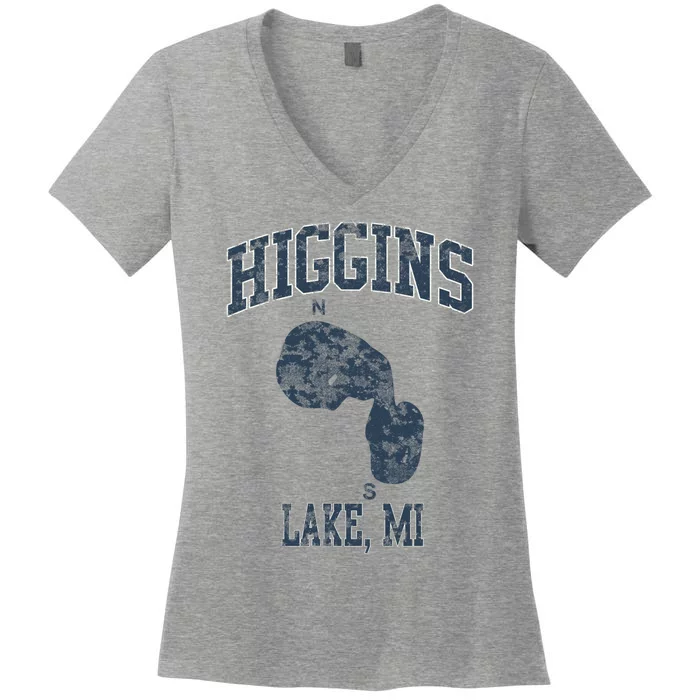 Higgins Lake Michigan Vintage Women's V-Neck T-Shirt