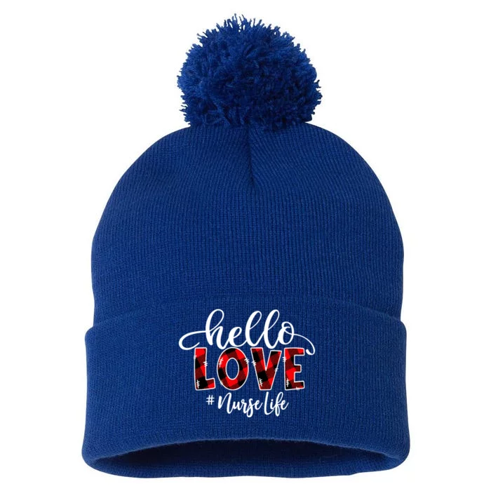 Hello Love Nurse Life Flannel Valentine's Day Gift Pom Pom 12in Knit Beanie