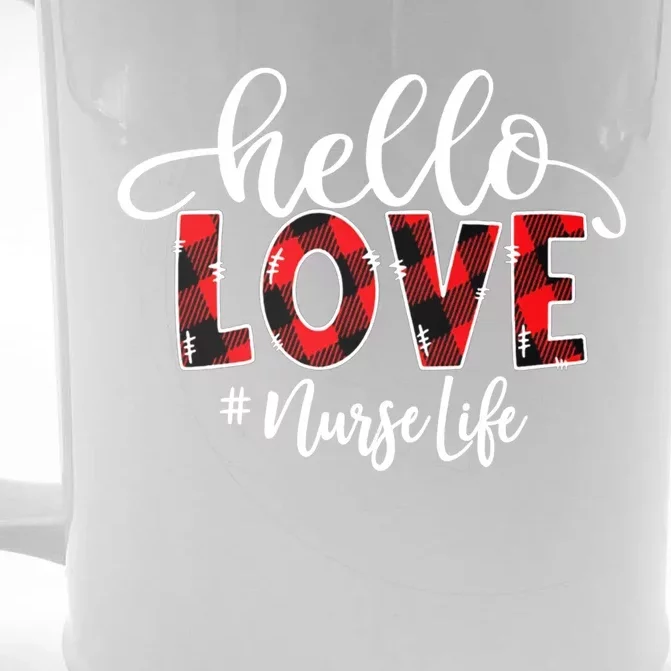 Hello Love Nurse Life Flannel Valentine's Day Meaningful Gift Front & Back Beer Stein