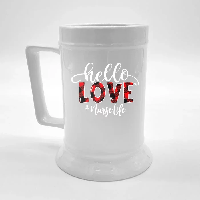 Hello Love Nurse Life Flannel Valentine's Day Meaningful Gift Front & Back Beer Stein