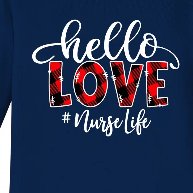 Hello Love Nurse Life Flannel Valentine's Day Cool Gift Baby Long Sleeve Bodysuit