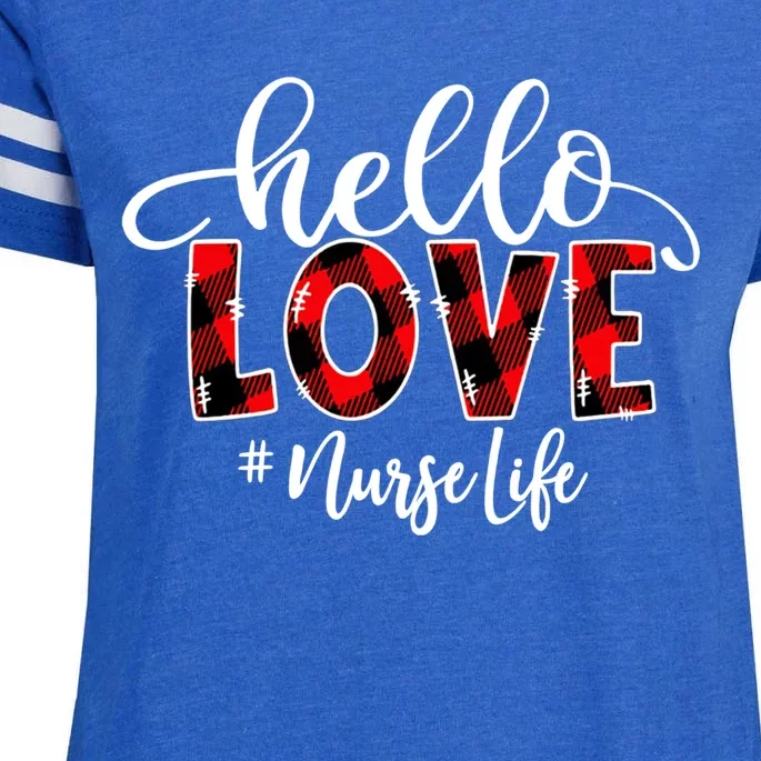 Hello Love Nurse Life Flannel Valentine's Day Cool Gift Enza Ladies Jersey Football T-Shirt