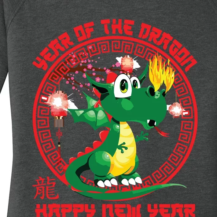 Happy Lunar New Year 2024 Cute Chinese Dragon Decorations Women's Perfect Tri Tunic Long Sleeve Shirt