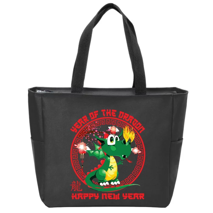 Happy Lunar New Year 2024 Cute Chinese Dragon Decorations Zip Tote Bag