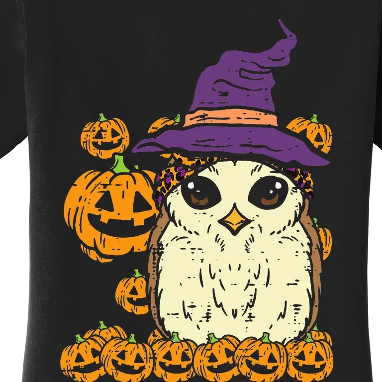 Halloween Leopard Owl Pumpkin Cute Bird Women's T-Shirt