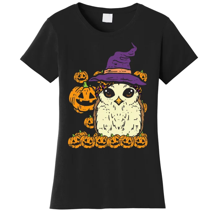 Halloween Leopard Owl Pumpkin Cute Bird Women's T-Shirt