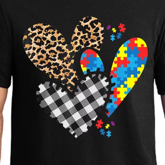 Hearts Leopard Plaid Buffalo Heart Puzzle Piece Autism Child Pajama Set