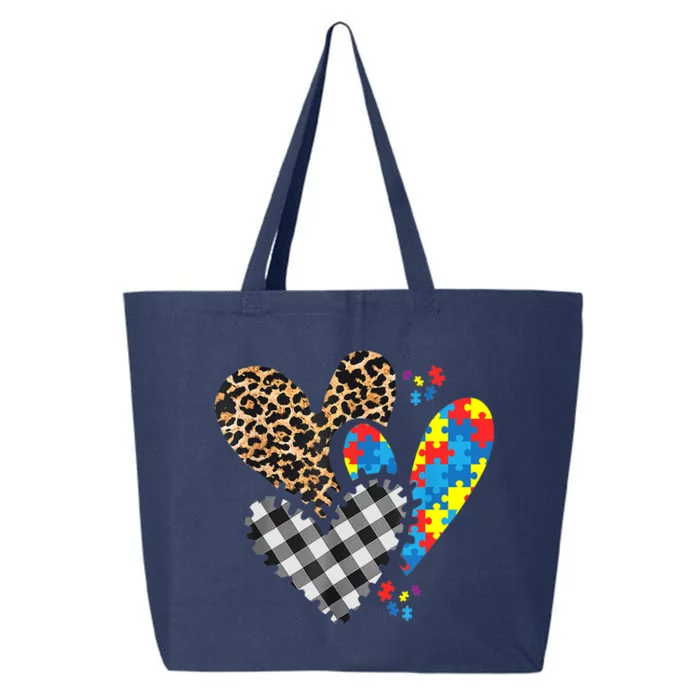 Hearts Leopard Plaid Buffalo Heart Puzzle Piece Autism Child 25L Jumbo Tote