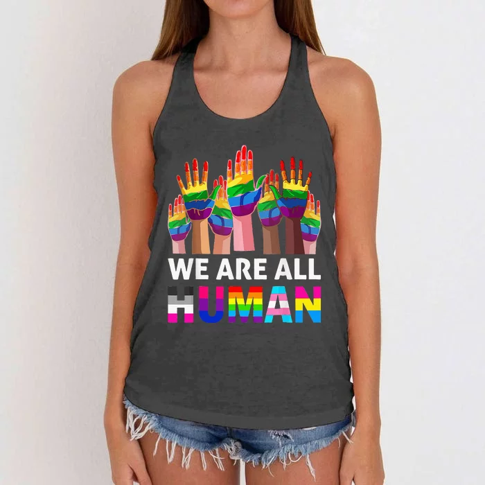 Human LGBT Pride Parade Women's Knotted Racerback Tank