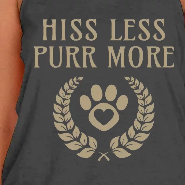 Hiss Less Purr More Positive Cat Lover And Cat Lady Design Women's Knotted Racerback Tank