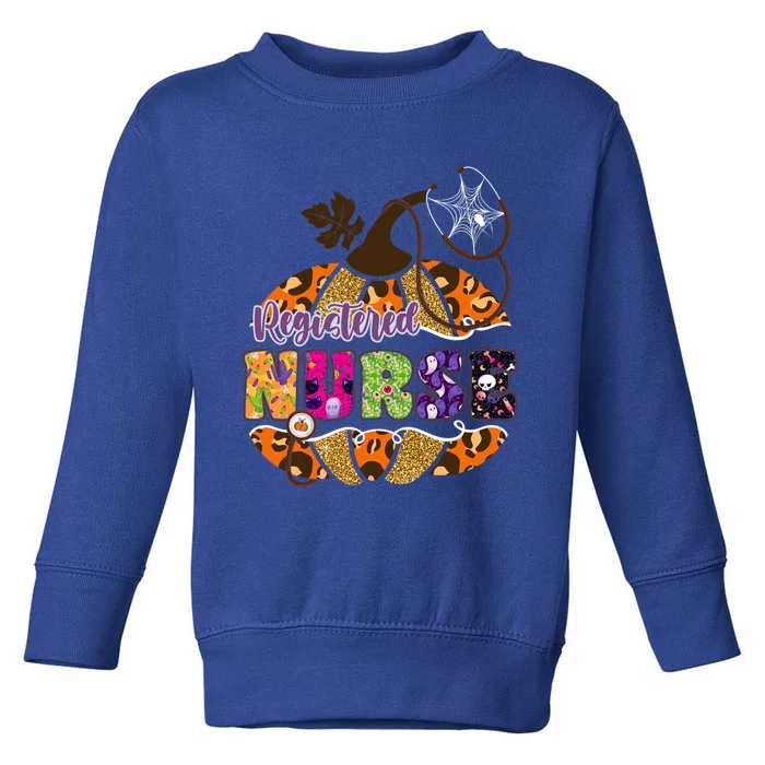 Halloween Leopard Pumpkin Registered Nurse Funny Gift Toddler Sweatshirt