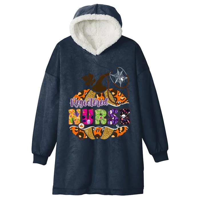 Halloween Leopard Pumpkin Registered Nurse Funny Gift Hooded Wearable Blanket