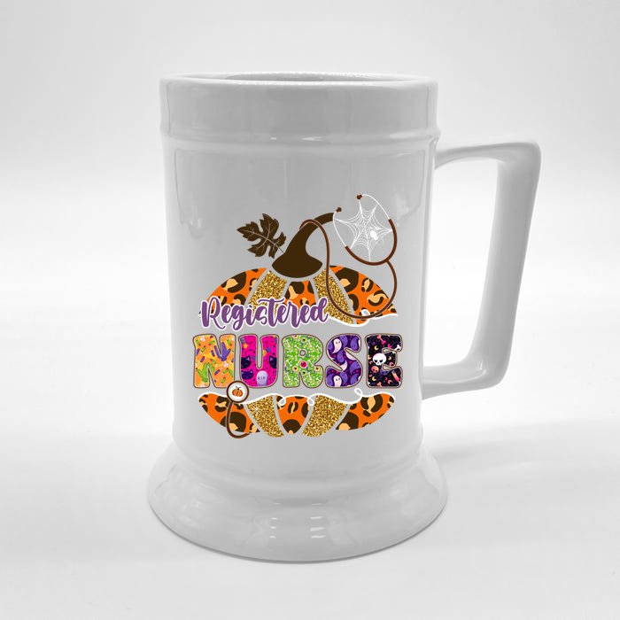 Halloween Leopard Pumpkin Registered Nurse Funny Gift Front & Back Beer Stein