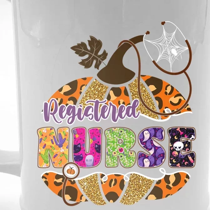 Halloween Leopard Pumpkin Registered Nurse Funny Gift Front & Back Beer Stein