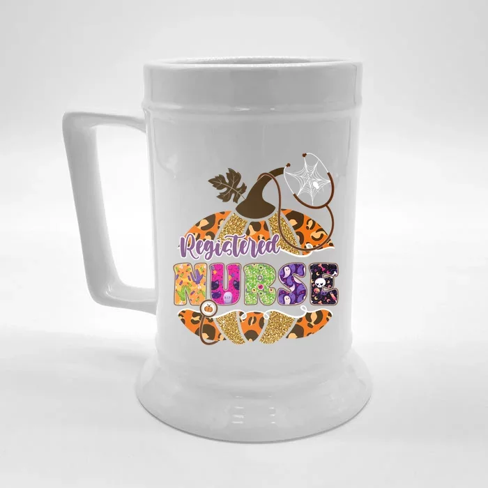 Halloween Leopard Pumpkin Registered Nurse Funny Gift Front & Back Beer Stein