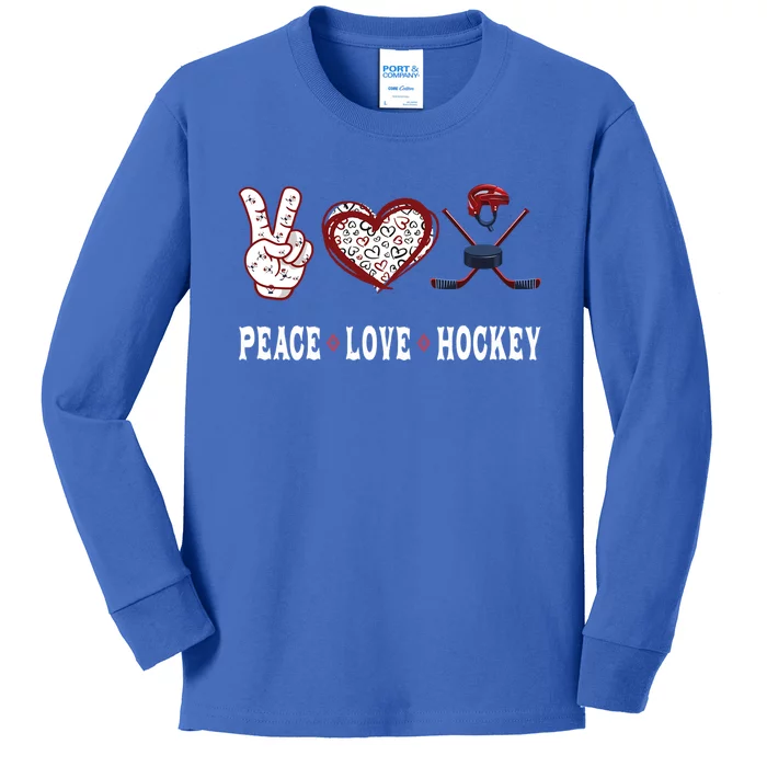 Hockey Lovers Player Fans Peace Love Hockey Gift Kids Long Sleeve Shirt