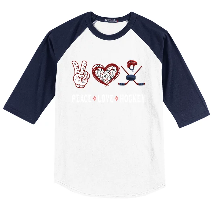 Hockey Lovers Player Fans Peace Love Hockey Gift Baseball Sleeve Shirt