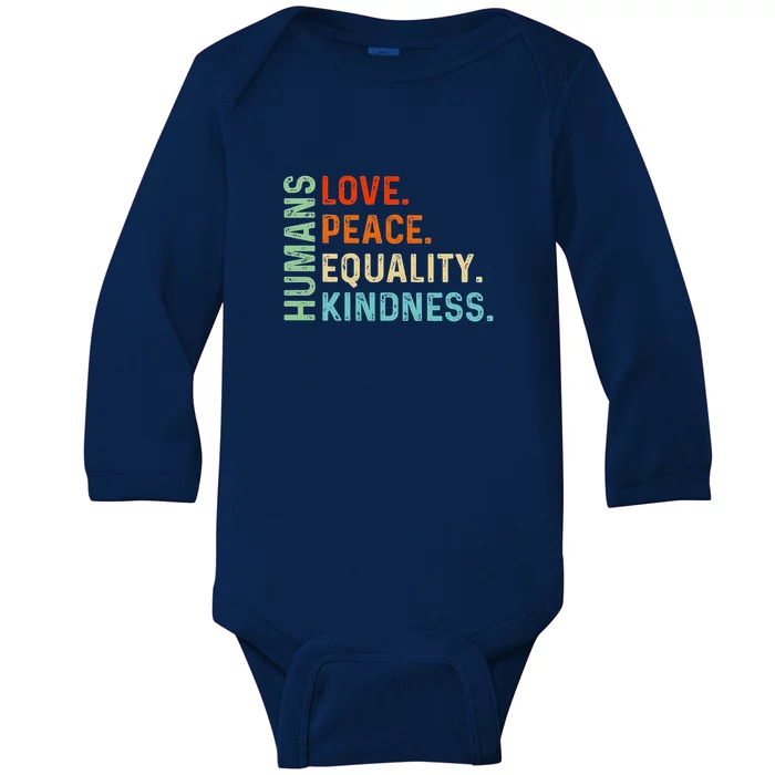 Hu Love Peace Equality Kindness Retro Vintage Gift Baby Long Sleeve Bodysuit