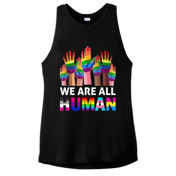 Human LGBT Pride Parade Plus Size Ladies Tri-Blend Wicking Tank