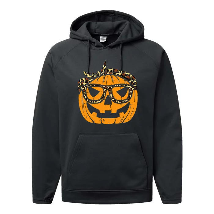 Halloween Leopard Print Bandana Adorable Pumpkin Design Performance Fleece Hoodie