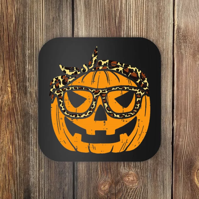 Halloween Leopard Print Bandana Adorable Pumpkin Design Coaster