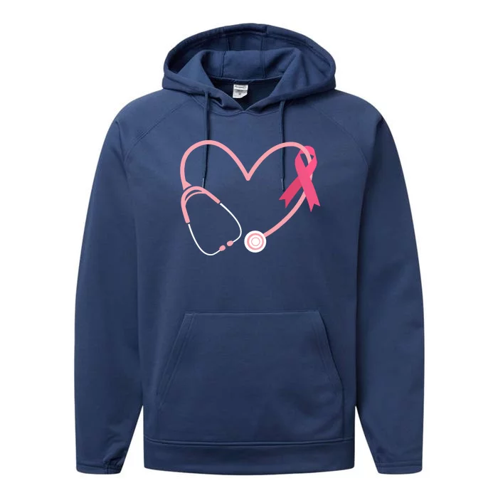 Heart Love Pink Ribbon Doctor Nurse Cute Breast Cancer Gifts Performance Fleece Hoodie