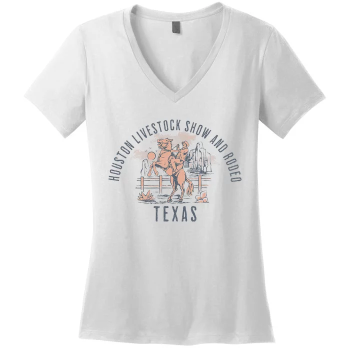 Houston Livestock Show And Rodeo Texas Cowboy And Horse Women's V-Neck T-Shirt