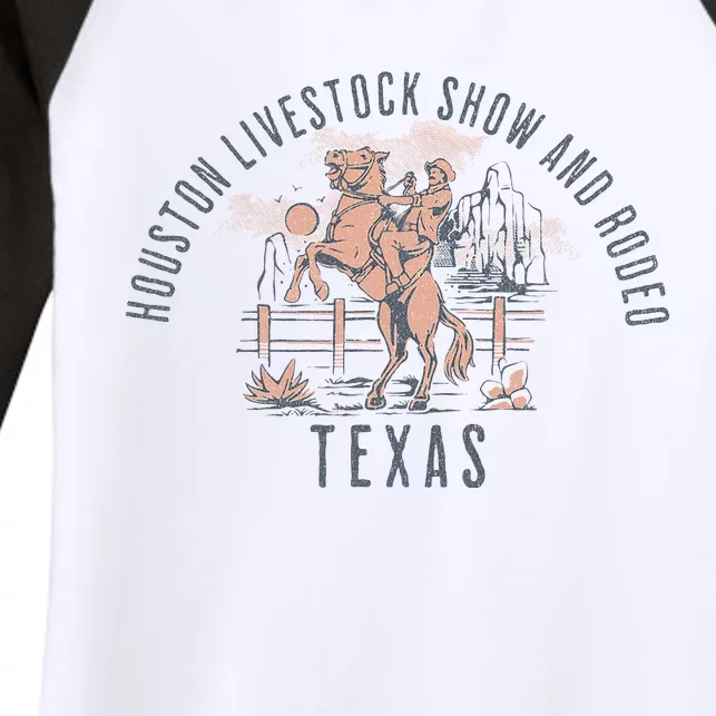 Houston Livestock Show And Rodeo Texas Cowboy And Horse Women's Tri-Blend 3/4-Sleeve Raglan Shirt