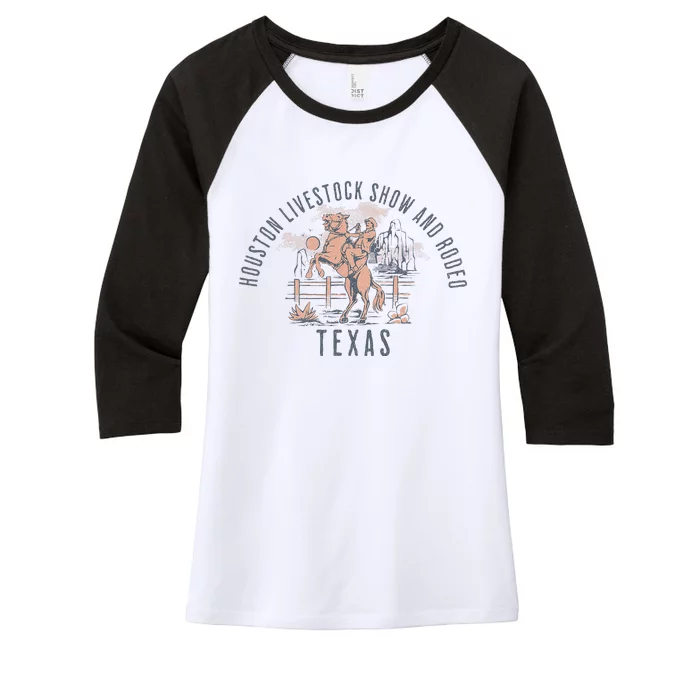 Houston Livestock Show And Rodeo Texas Cowboy And Horse Women's Tri-Blend 3/4-Sleeve Raglan Shirt