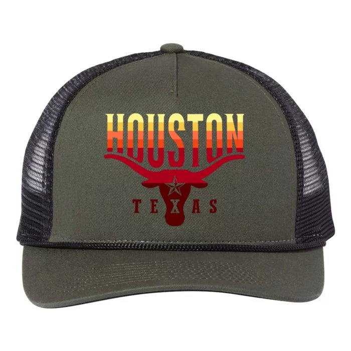 Houston Longhorn Sunset Logo Retro Rope Trucker Hat Cap