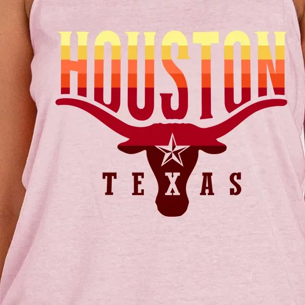 Houston Longhorn Sunset Logo Women's Knotted Racerback Tank