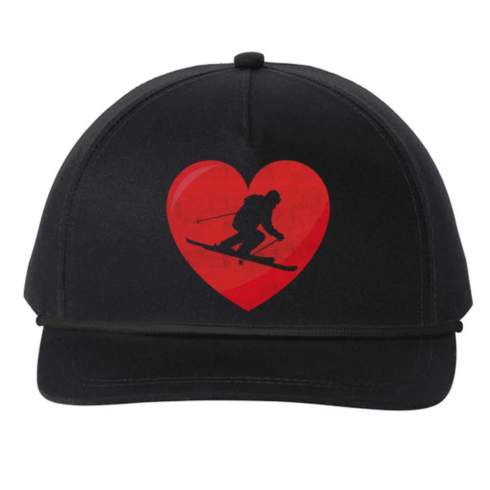 Heart Lover Skiing Gift Valentines Day Cute Gift Snapback Five-Panel Rope Hat