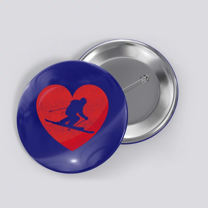 Heart Lover Skiing Gift Valentines Day Cute Gift Button