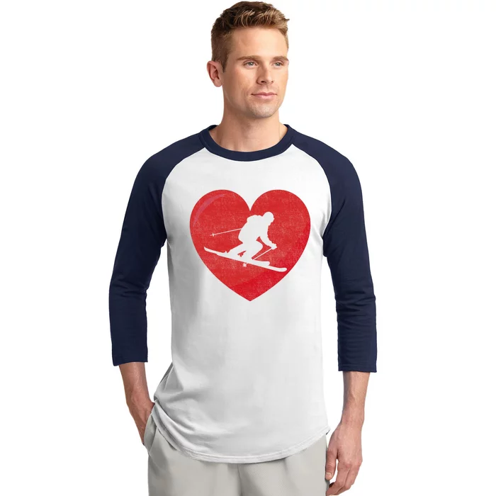 Heart Lover Skiing Gift Valentines Day Cute Gift Baseball Sleeve Shirt