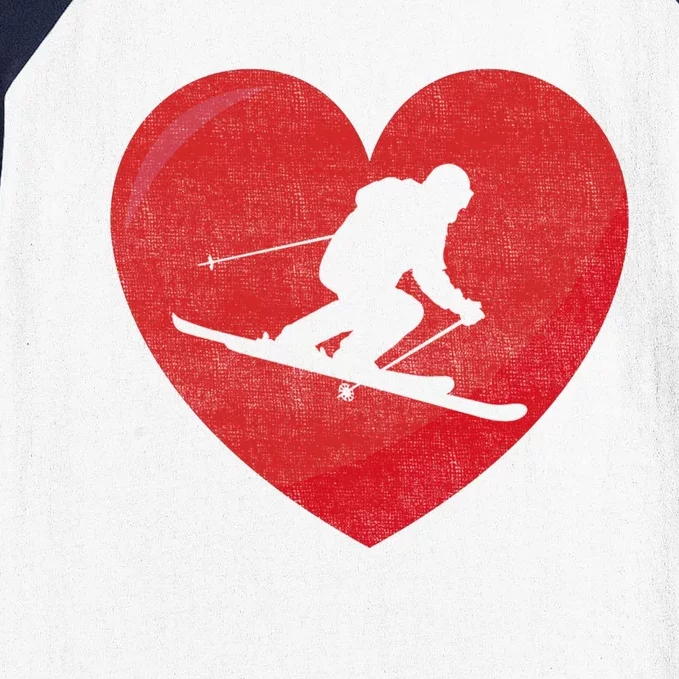 Heart Lover Skiing Gift Valentines Day Cute Gift Baseball Sleeve Shirt