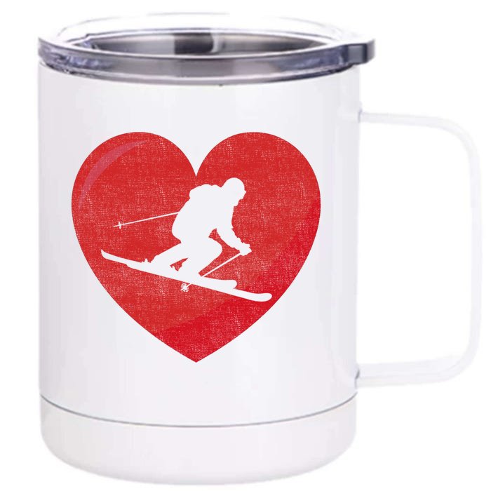 Heart Lover Skiing Gift Valentines Day Cute Gift Front & Back 12oz Stainless Steel Tumbler Cup